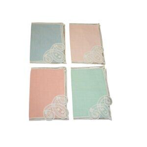 VTG Linen Cocktail Napkins Set of 4 Pastel Lace Edge Romantic Cottagecore 8.5x6